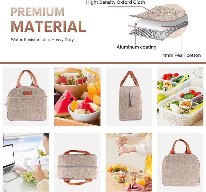 Easyfun Lunch Bag for Women & Men Adult Insulated Lunch Box, Small Leakproof Cooler Food Lunch Containers Reusable High Capacity Lunch Tote Bags for Work, Travel, Outdoor (KHAKI) - Image 5
